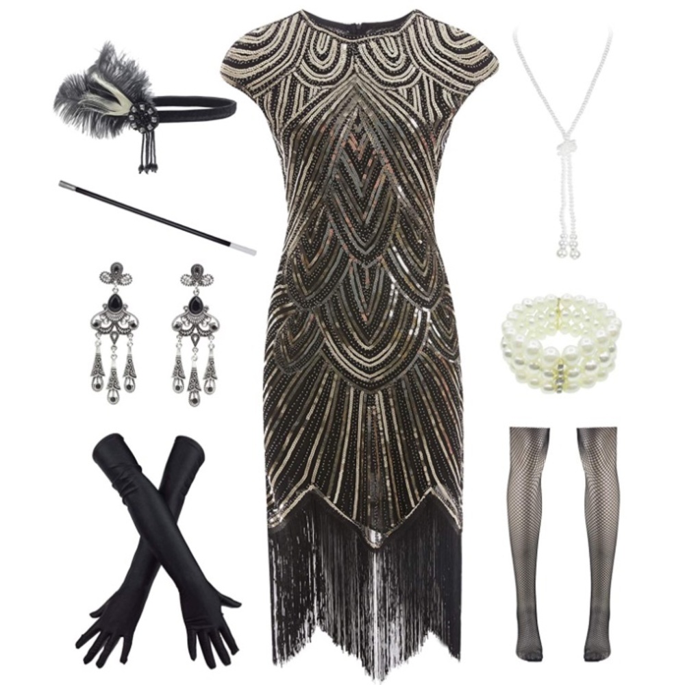 Flapper dress + accessories Gatsby party style 1920s